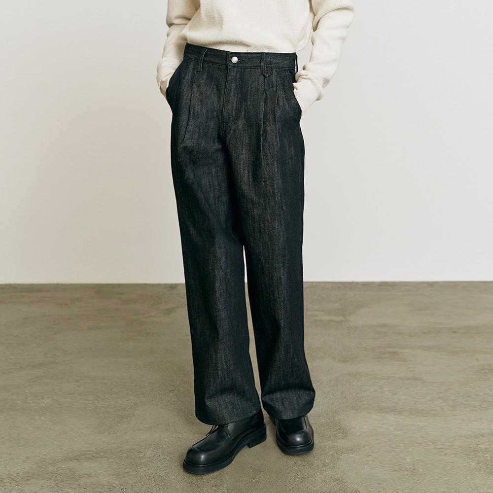 [4/20 배송]Two Tuck Wide Black Jeans