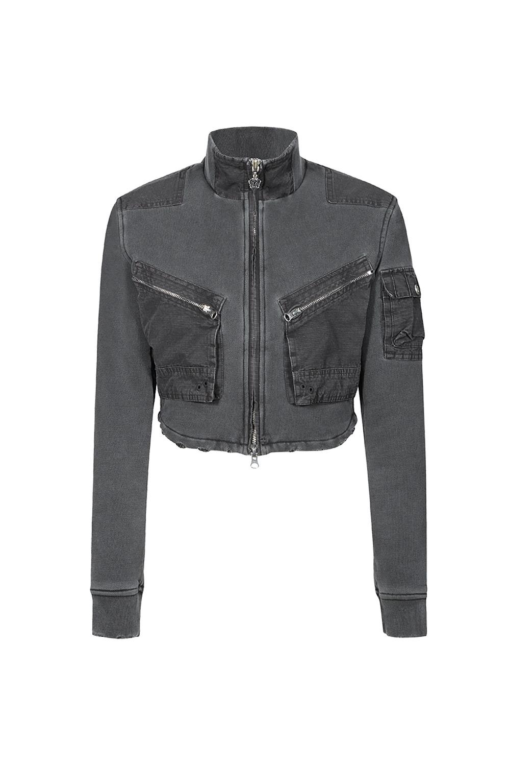 [에스파 지젤 착용] [Runway] Cotton Zip-up Cargo Jacket_Charcoal
