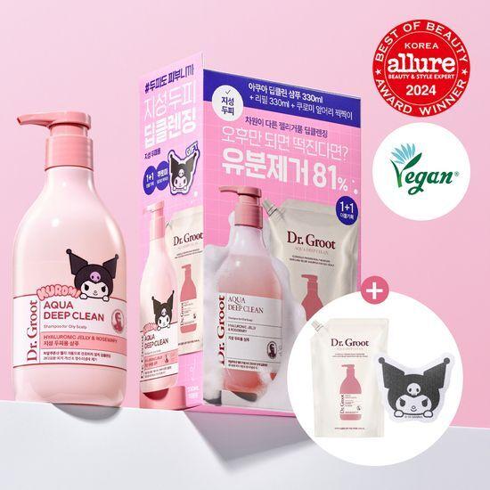 닥터그루트 아쿠아 딥클린 탈모증상완화 샴푸 330ml 더블 기획 (+쿠로미 헤어고정시트 추가증정)