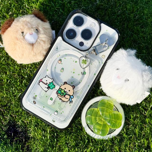 나인틴프라이데이 [포시러브 X 나인프] 그린 클로버 맥세이프 케이스 맥세이프그립톡 맥세이프카드수납 햄스터 아이폰 갤럭시 에폭시 폰케이스 아이폰케이스 핸드폰케이스 아이폰 17