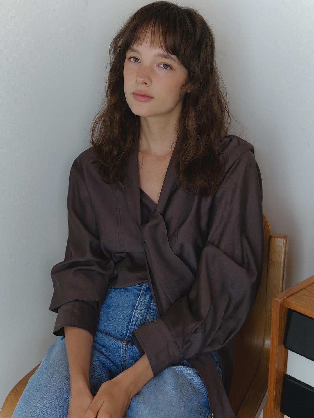 [1/2size][RENEWAL] Draped tie blouse_brown