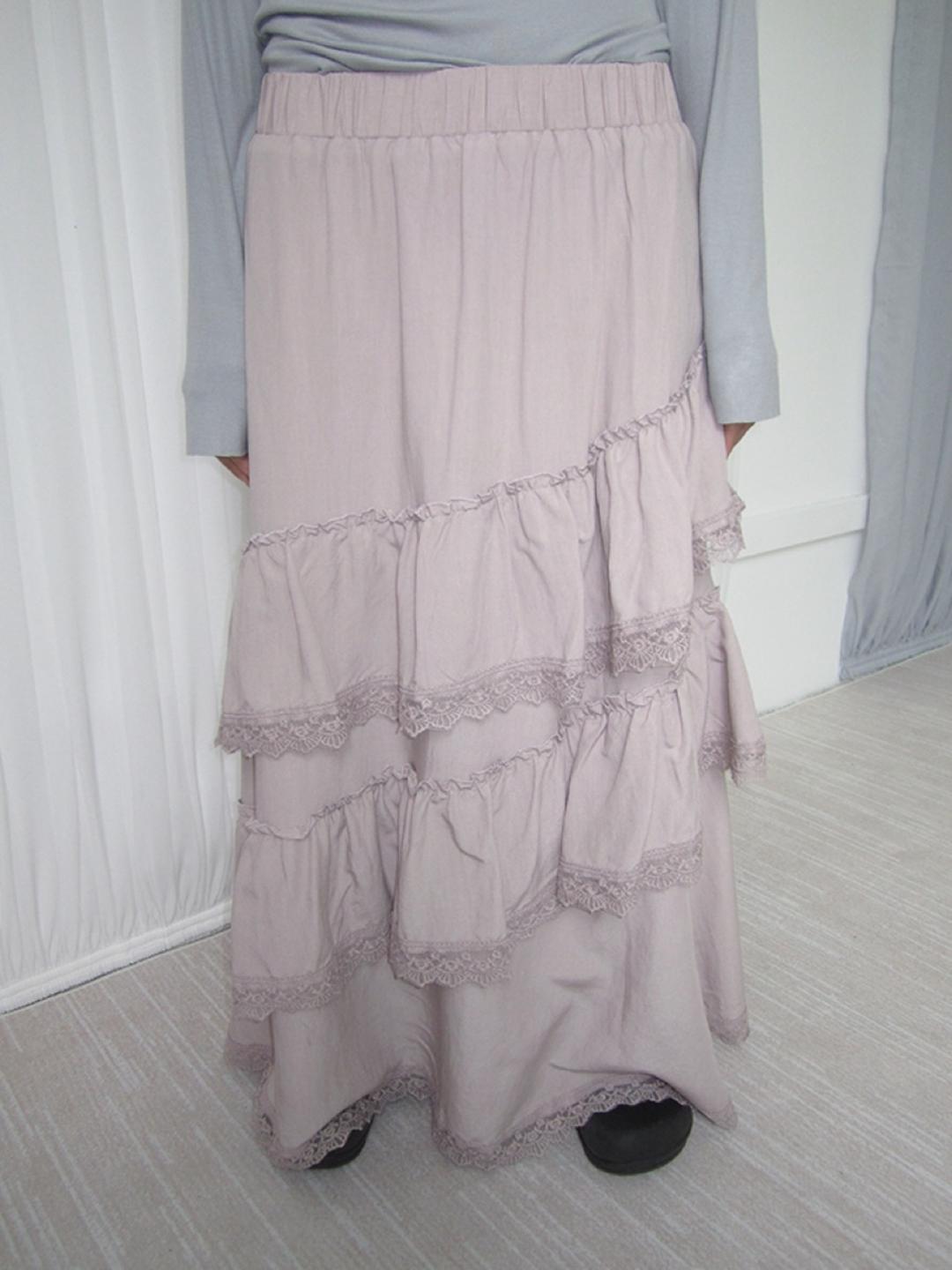 3months Asymmetric Lace Tiered Skirt (2color)