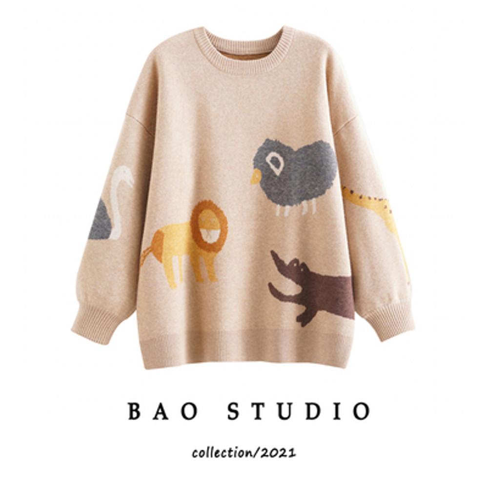 예쁜패턴니트 BAO스튜디오루즈핏나른니트여2021가을니트애니멀풀오버