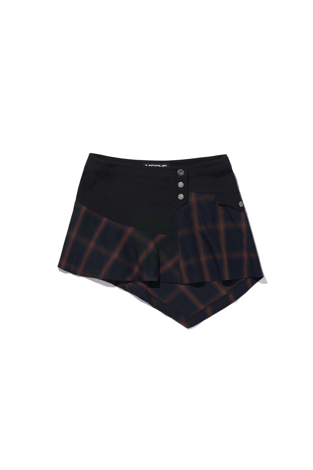 ASYMMETRIC TWO-TONE MINI SKIRT_BLACK/BLACK MULTI
