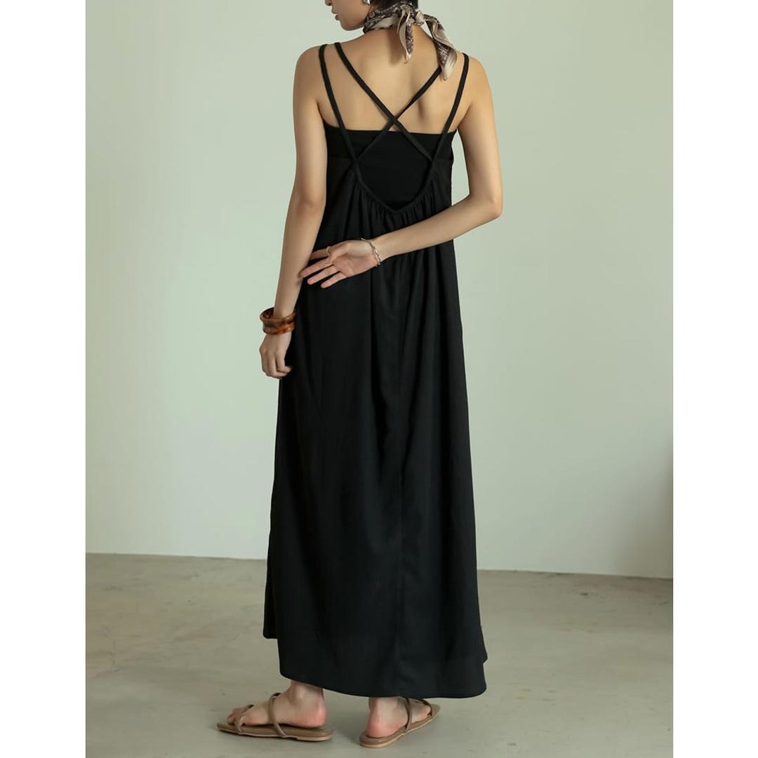 リエディ Re:EDIT [低身長/高身長サイズ有]バッククロスカットシャーリングキャミワンピース （ブラック）