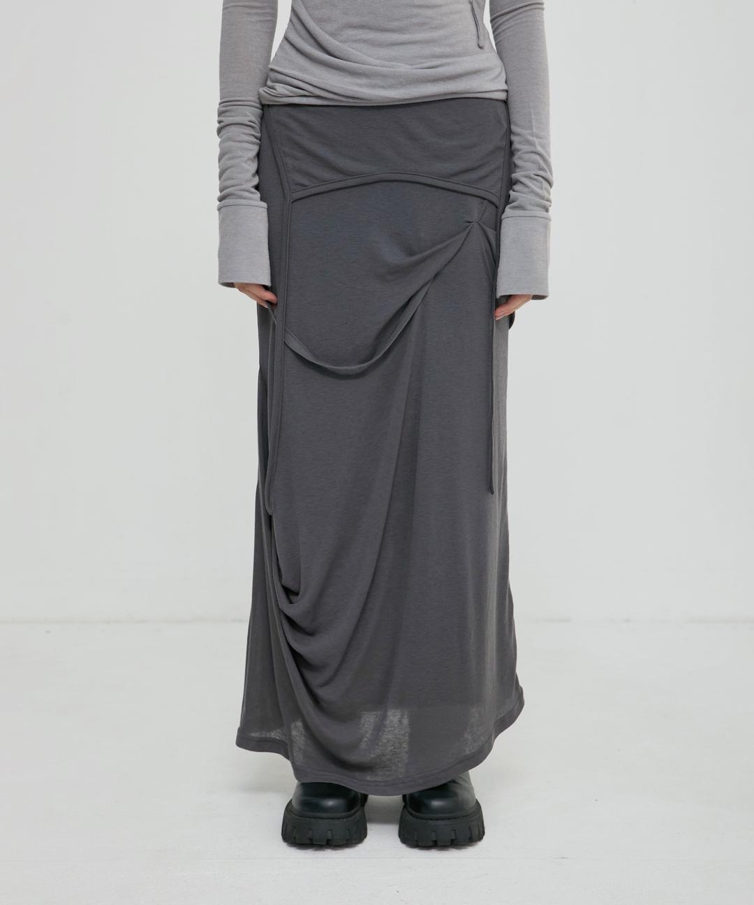 Asymmetrical Draped Long Skirt (FL-263_Dark Gray)