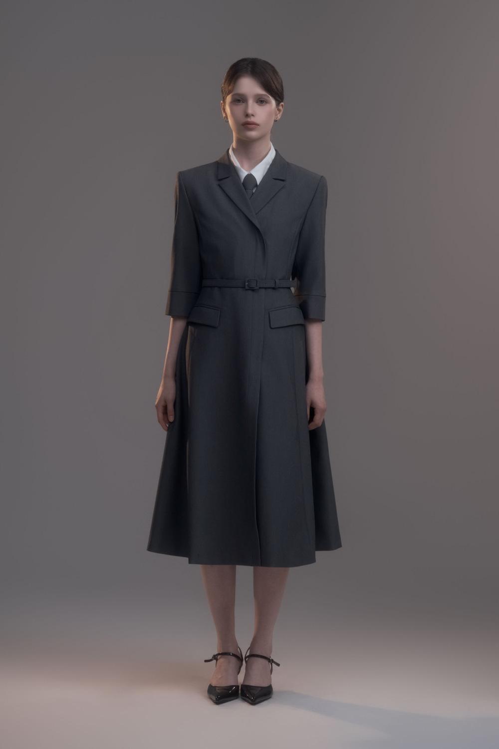 Jenn Long Belted Dress - Grey