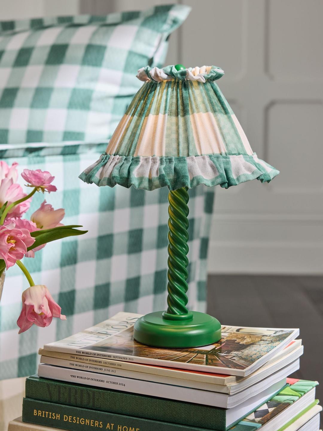 Cath Kidston Green Check Barley Twist Table Lamp
