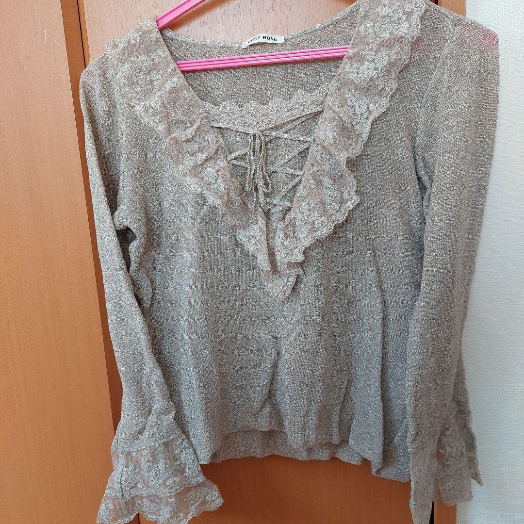 L'est Rose ベージュ レース長袖トップス