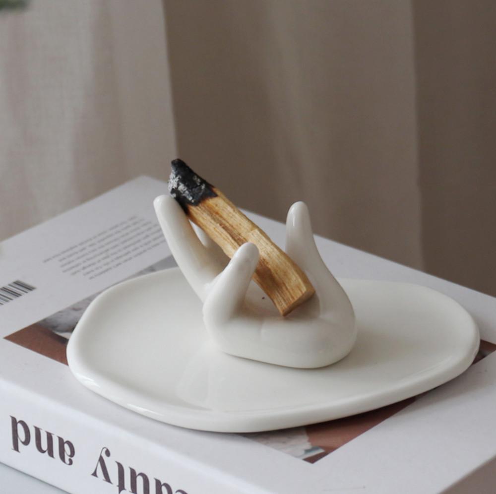 피비씨비 스머지스틱 홀더 손바닥 핸드트레이 악세사리 보관 인센스 빈티지 소품 장식 촬영용 세라믹 도자기