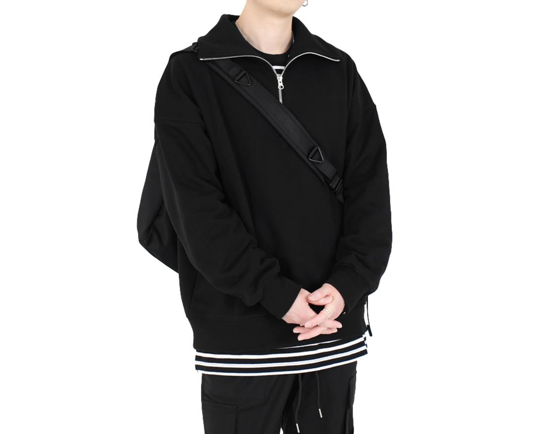 [ACHA/아차] 하이넥 YKK지퍼 맨투맨 _ 블랙