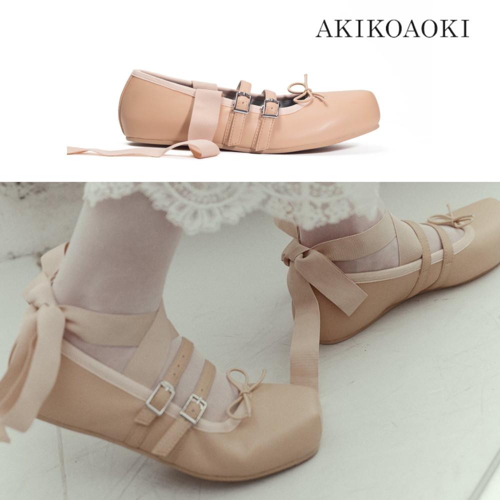 아키코아오키 지젤 플랫 핑크 베이지 AKIKOAOKI Giselle Flat