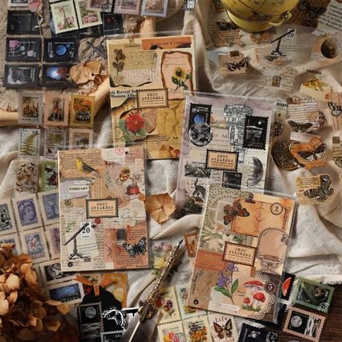 4종 20p 문예 레트로 우주 PET 칼선 스티커북