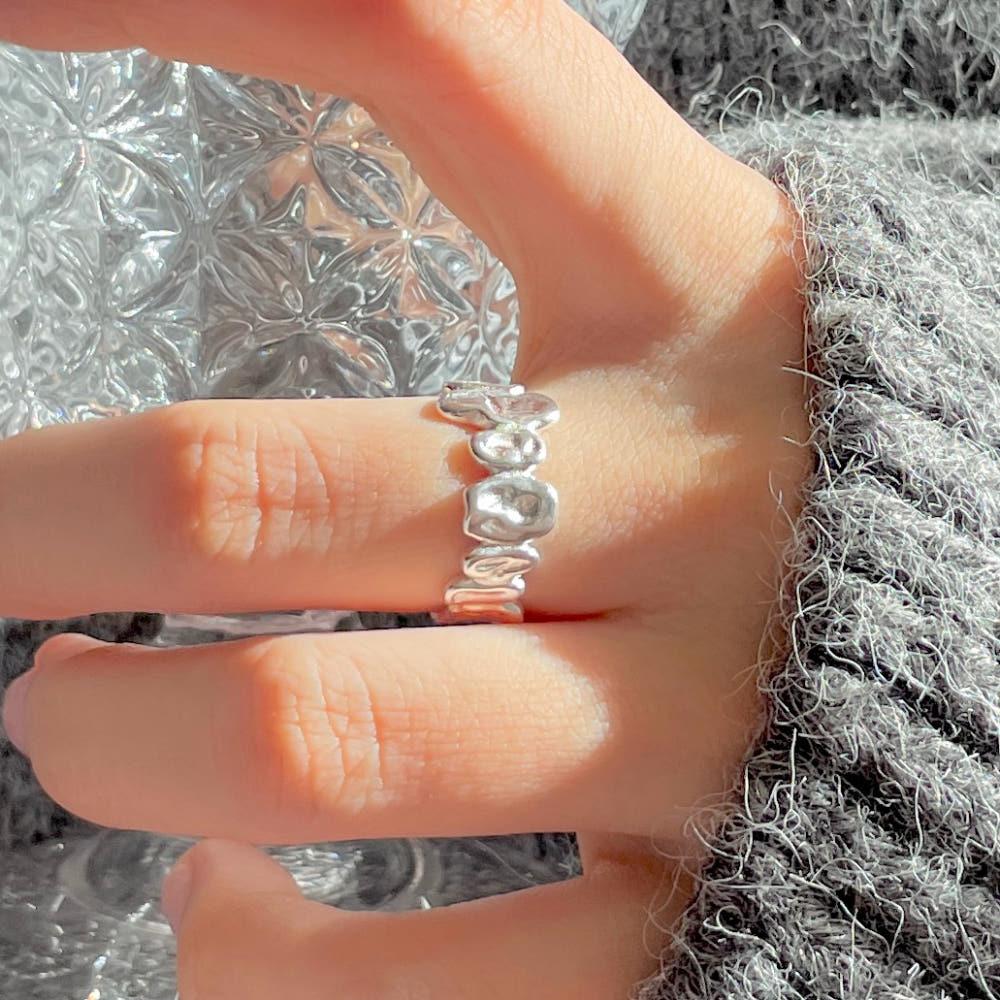 925실버 플랫 해머 구김 볼드 납작 매트 빈티지 오픈 링 반지