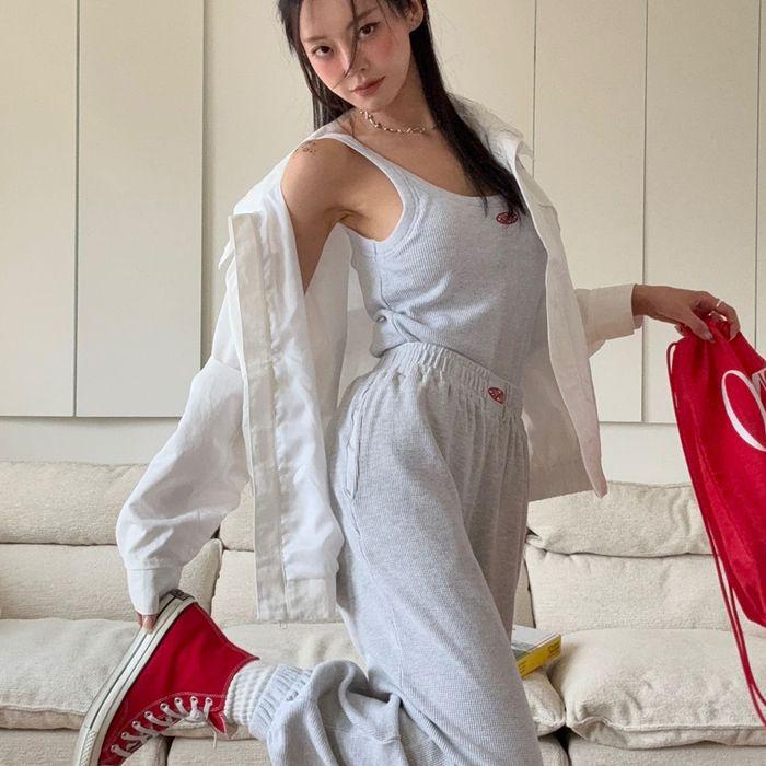 Track Logo Waffle Jogger Pants_White Melange