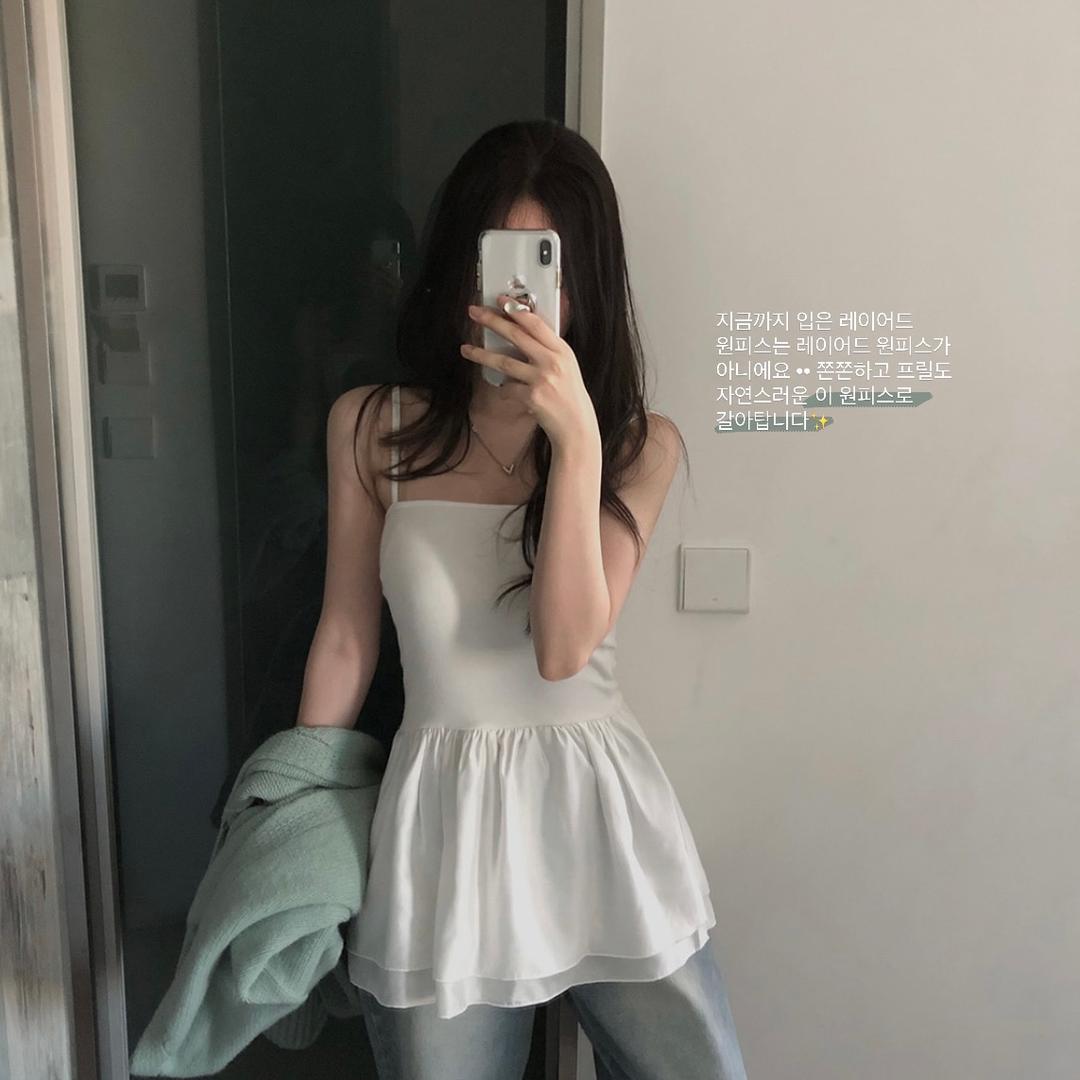 크림치즈마켓 [후기극찬~주문폭주📢/굿원단] 실키 쉬폰 뷔스티에 나시 레이어드 원피스 - ops