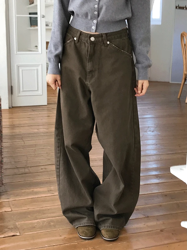 데미지 워싱 커브드 팬츠