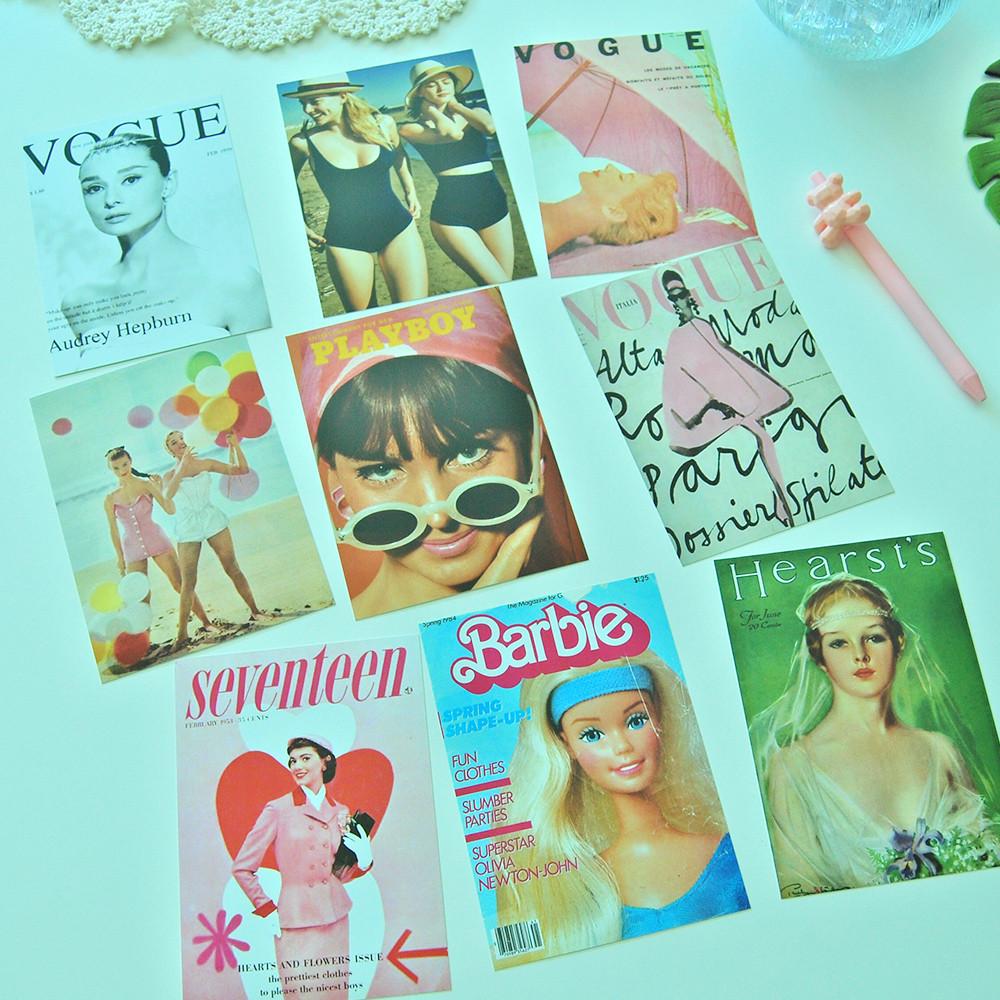 빈티지 패션 매거진 엽서 세트(9장 1세트)/레트로 감성 인테리어 벽포스터 방꾸미기