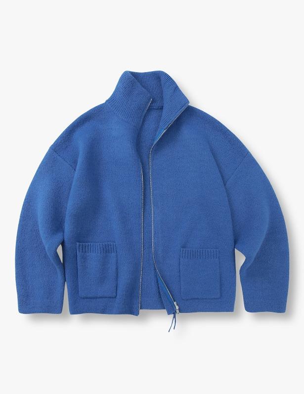 Over fit zip-up wool Knit_Cobalt blue