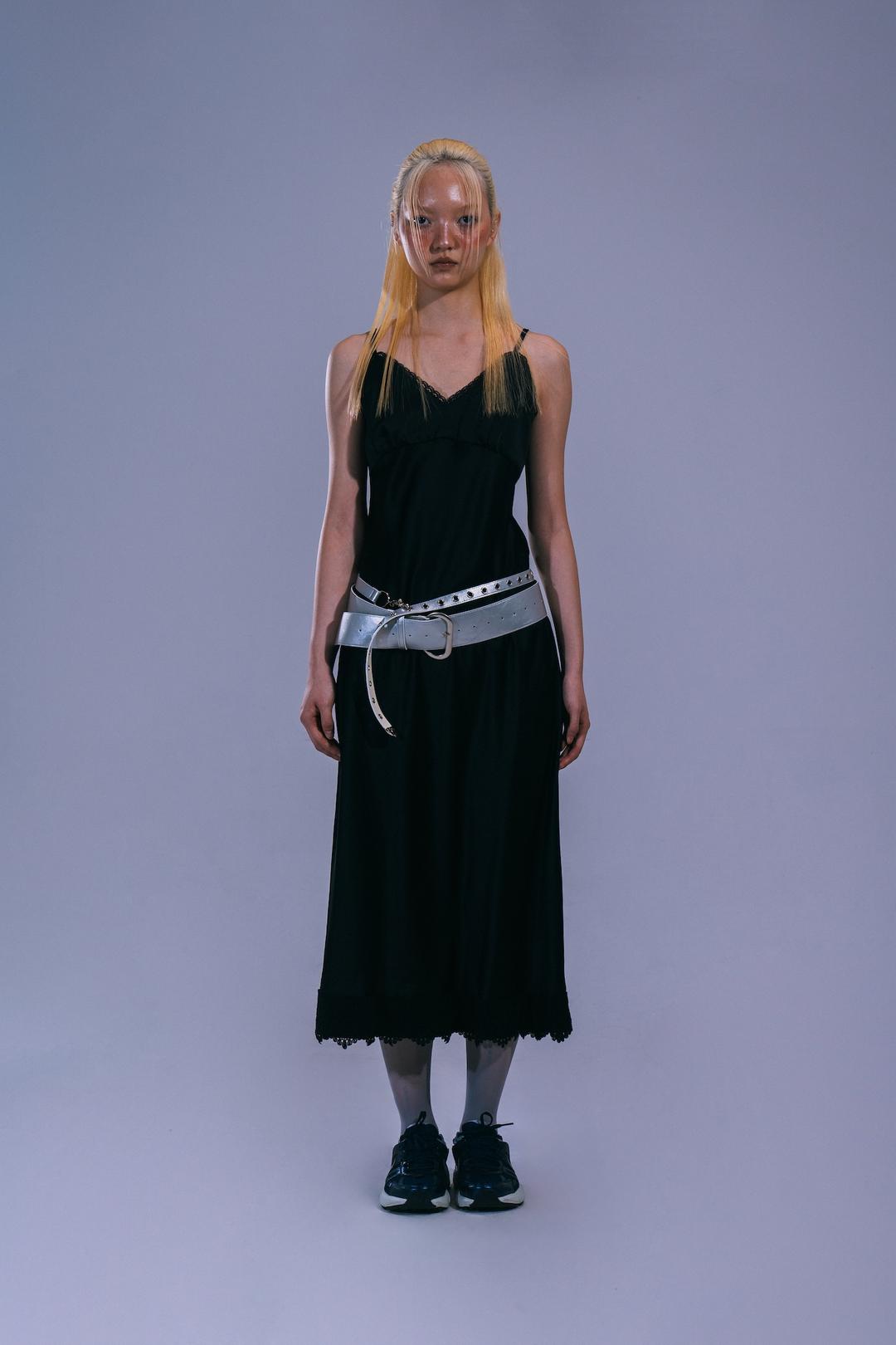 LACE SATIN DRESS (BLACK)