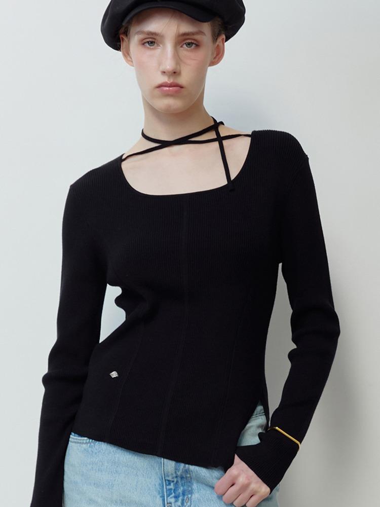 STRAP SQUARE NECK KNIT BK