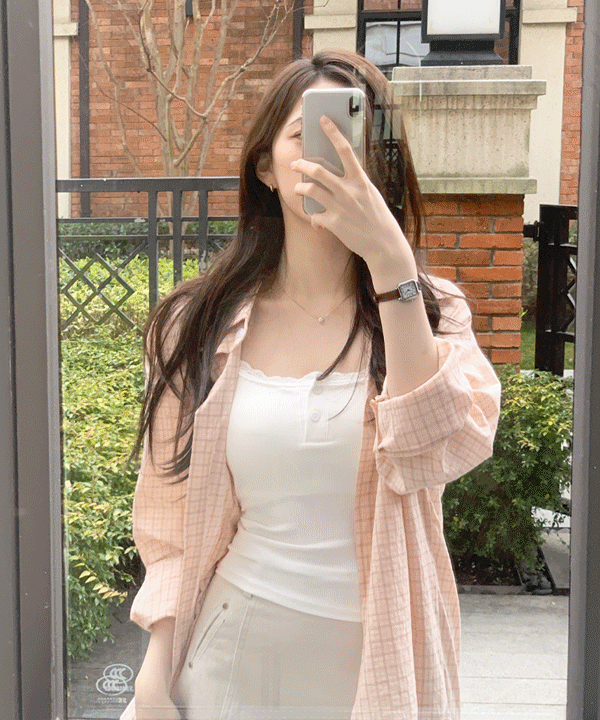 퍼빗 [캡내장] 스너글 여리 레이스 단추 슬리브리스 - 4color