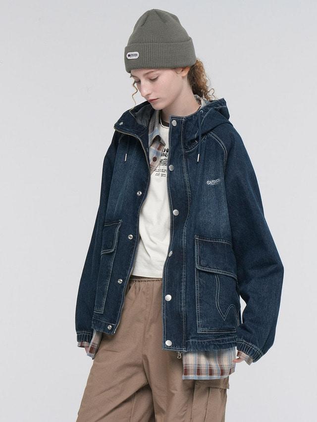 DENIM HOODED ZIP-UP (BLUE)