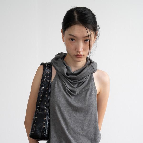 Rivet Halter Pleated Top (Gray)
