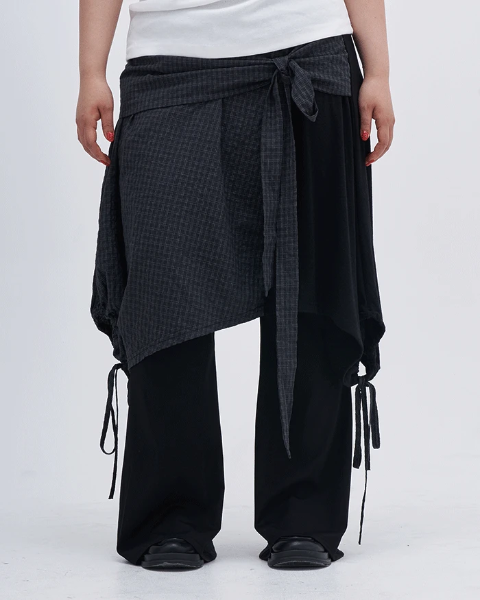 리치 체크 배색 스커트