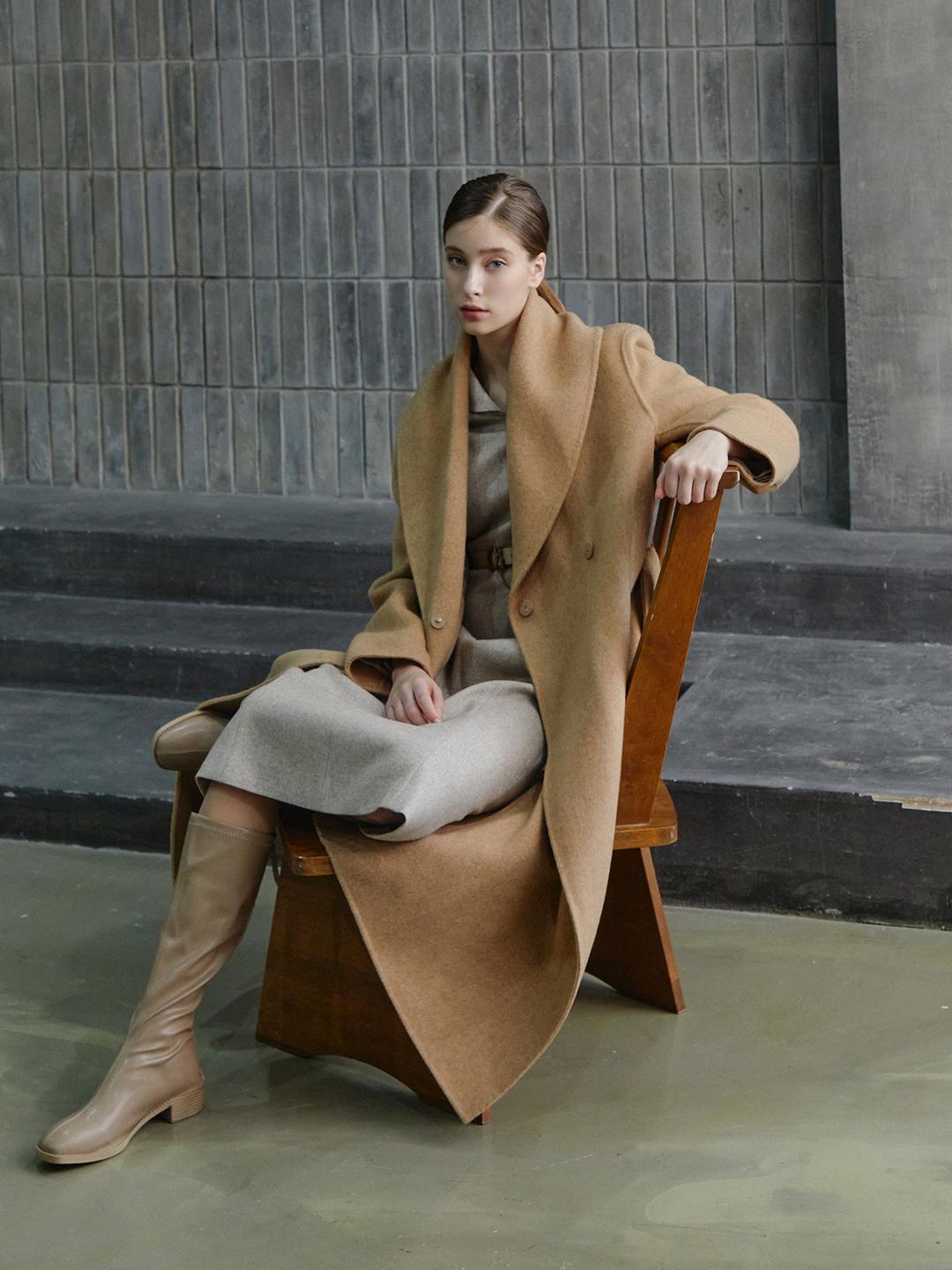 아이잗바바(OUTLET) 울 캐시미어 숄 칼라 핸드메이드 롱 코트 (CAMEL) BRBA0CT751