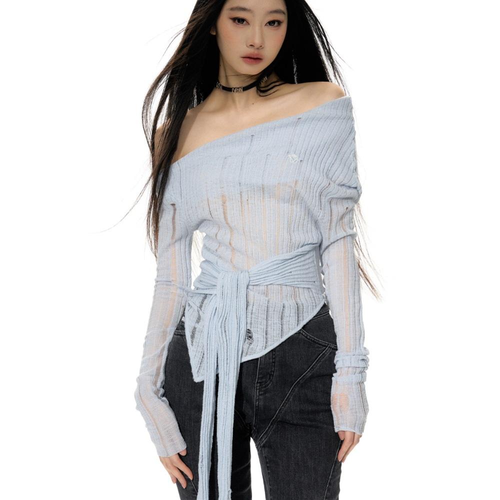 NOTAWEAR 여름 긴팔 시스루 니트 망사 여리여리 탑 NAWS