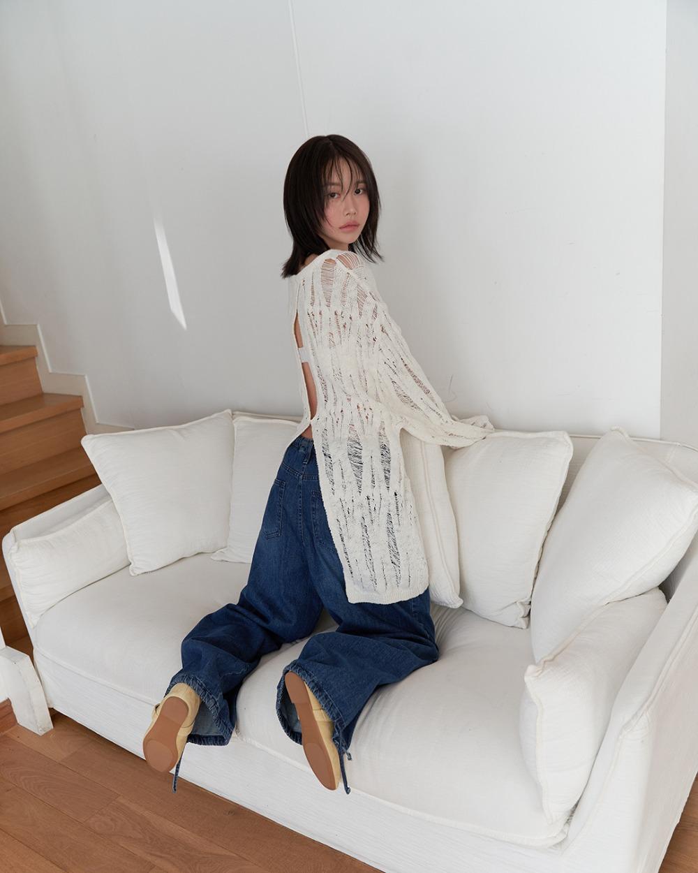 25SS back open skashi see-through knit