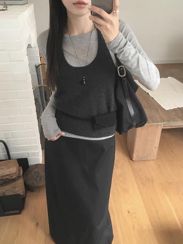 프렌치오브 [울100/레이어드]에타 울 홀터넥 나시 니트 (5color)