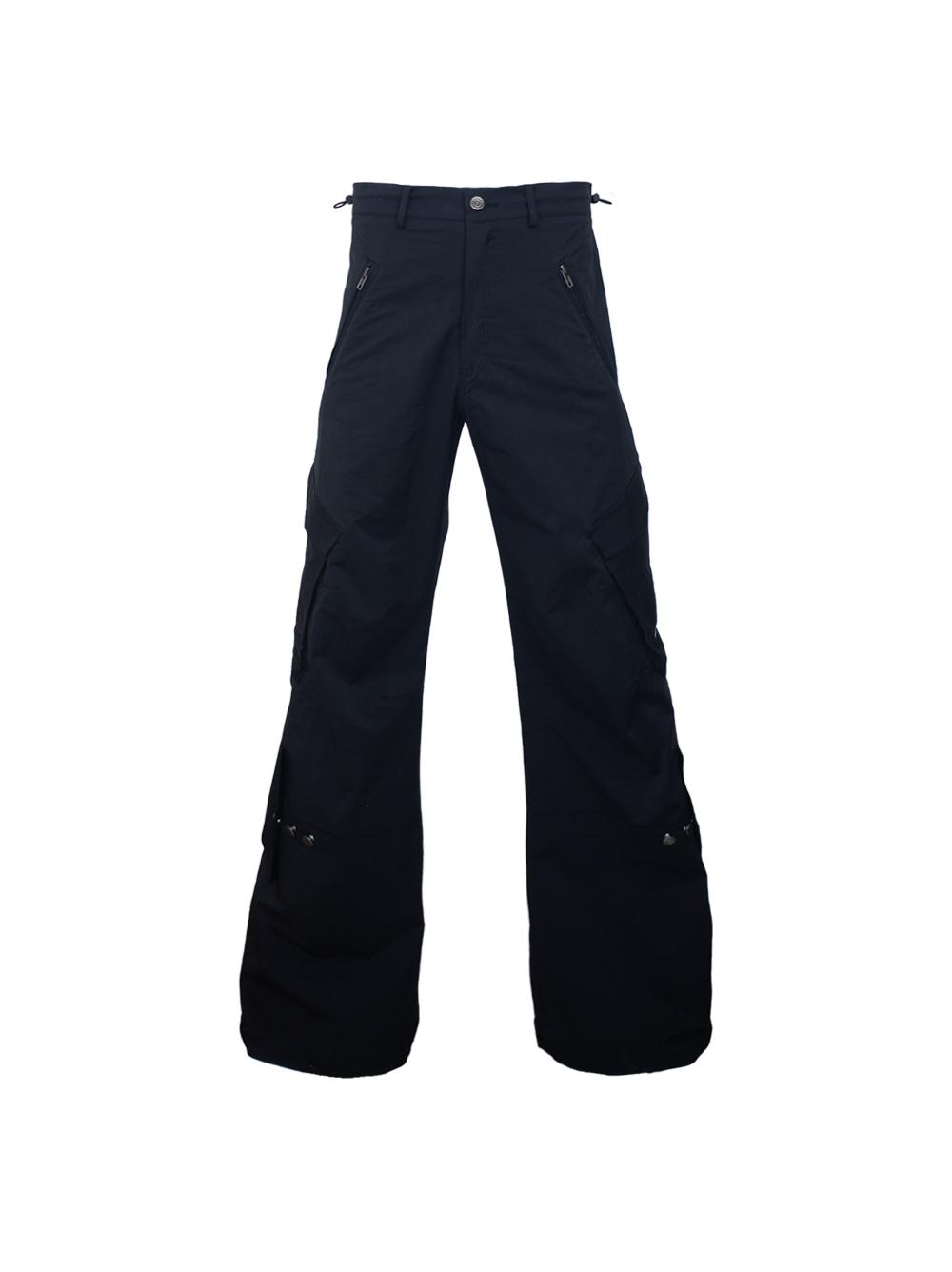 Nylon Wide Cargo Pants in Black