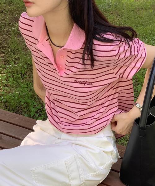 MJ S2 01 M.C UNISEX, Stripe PK Half Shirt / Pink