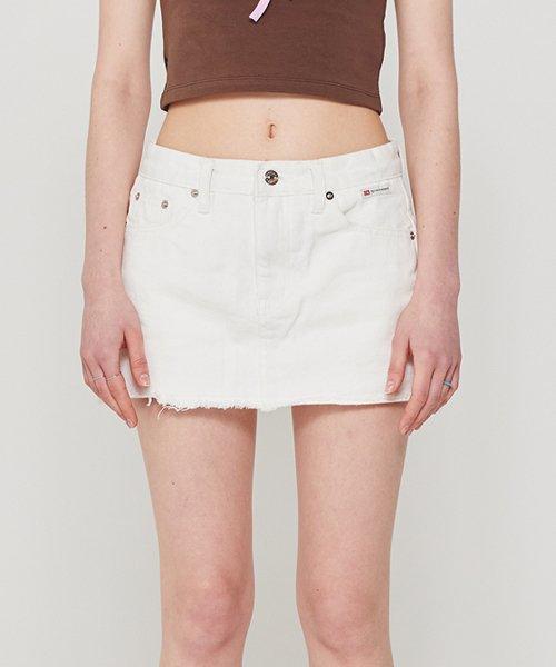 데님 미니 스커트 팬츠_화이트