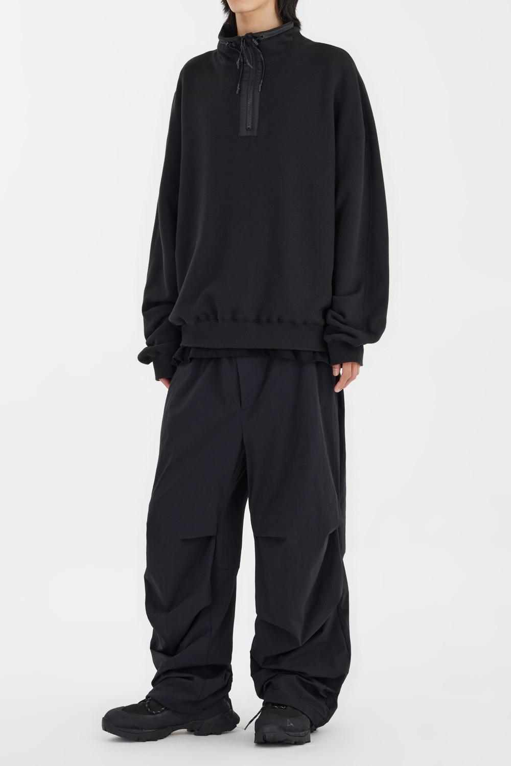 Stand Collar Half Zip Sweat - Black