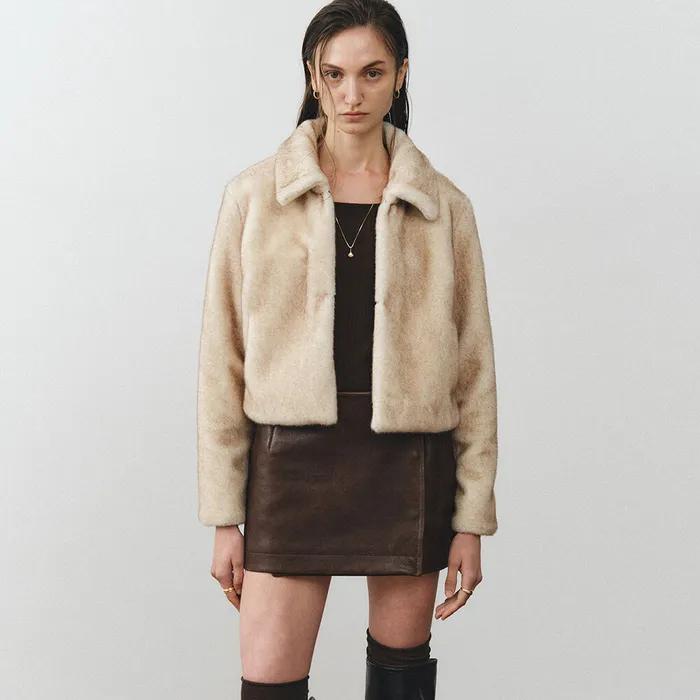 헤어리 투 톤 퍼 자켓 (베이지)