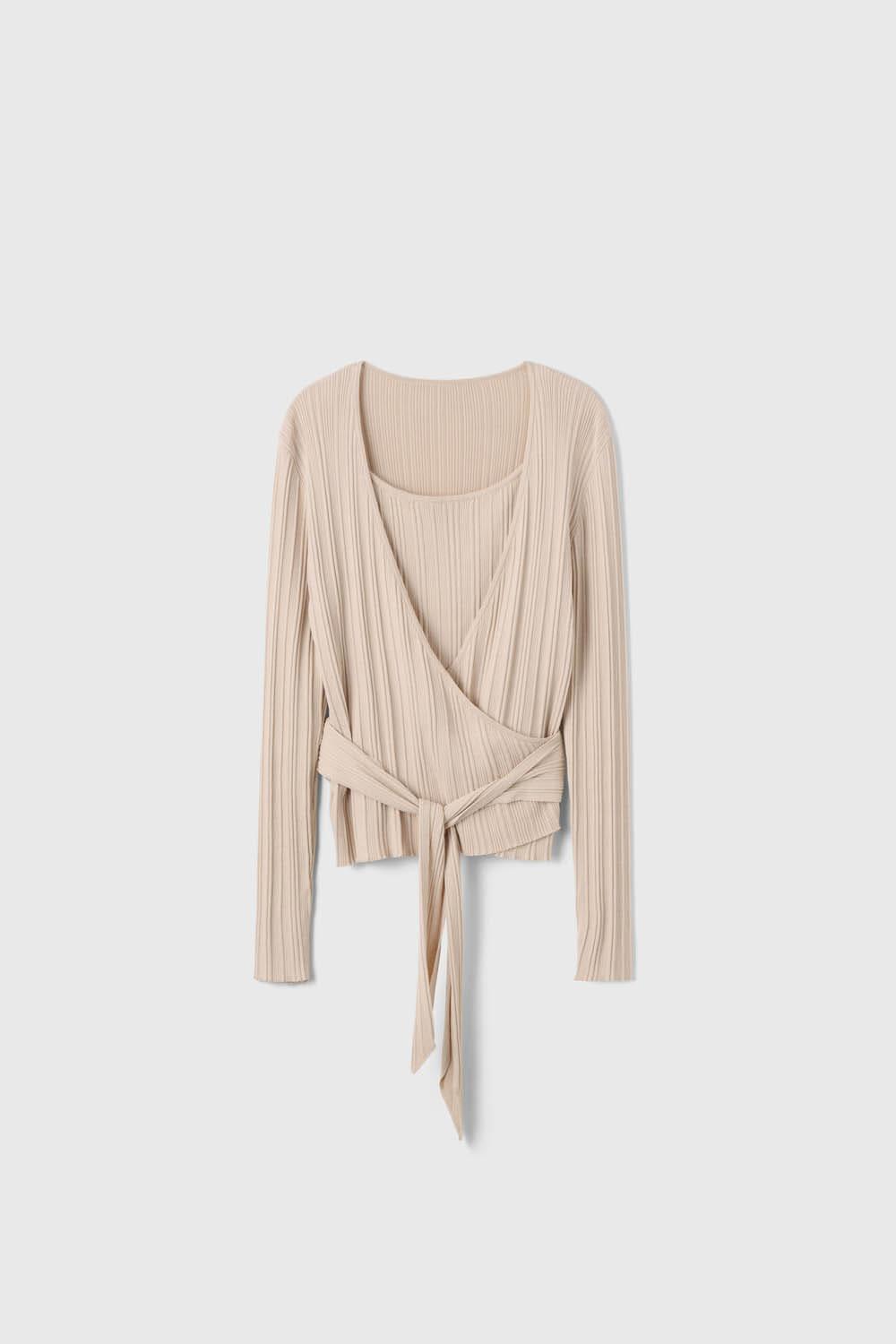 Q Layered Waist Tie Viscose Knit Set_Sand