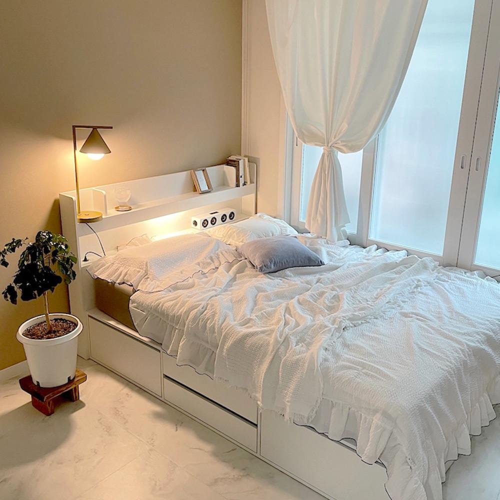 [희망일배송] 리샘 도리스 LED 4단 통수납 침대 SS/Q