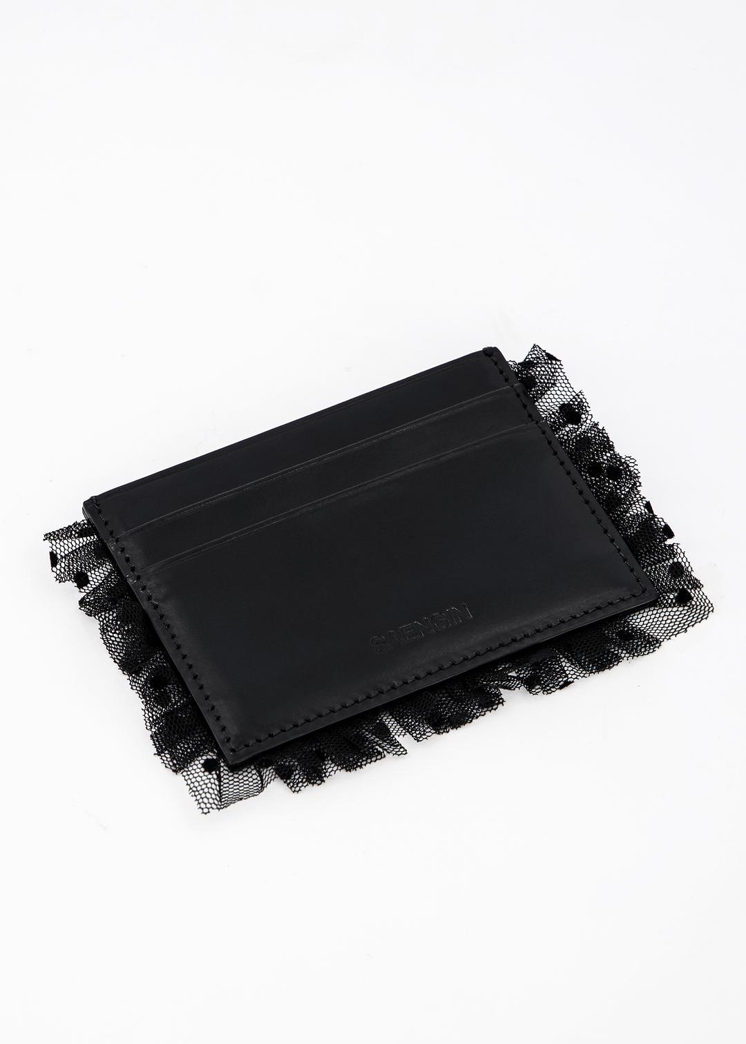 DOT SHEER LACE CARD WALLET - BLACK