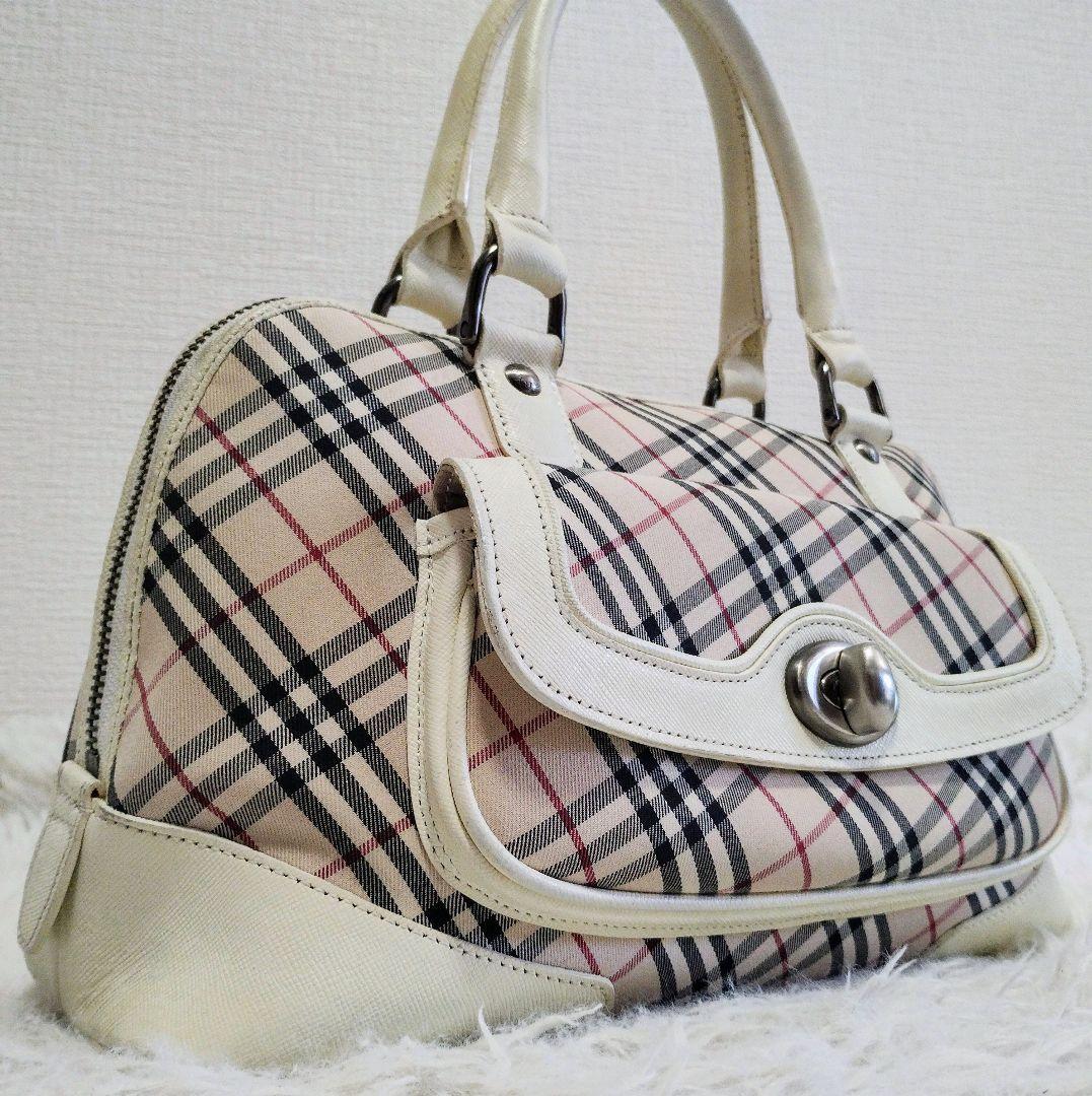 BURBERRY ハンドバッグ ノバチェック ターンロック ホワイト レディース