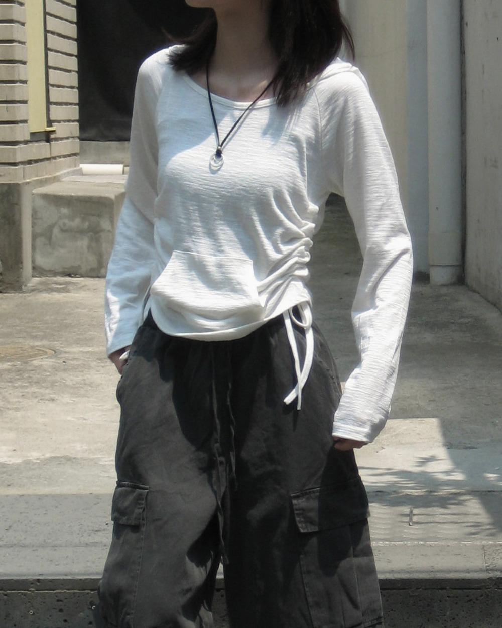 maki side shirring hoodie