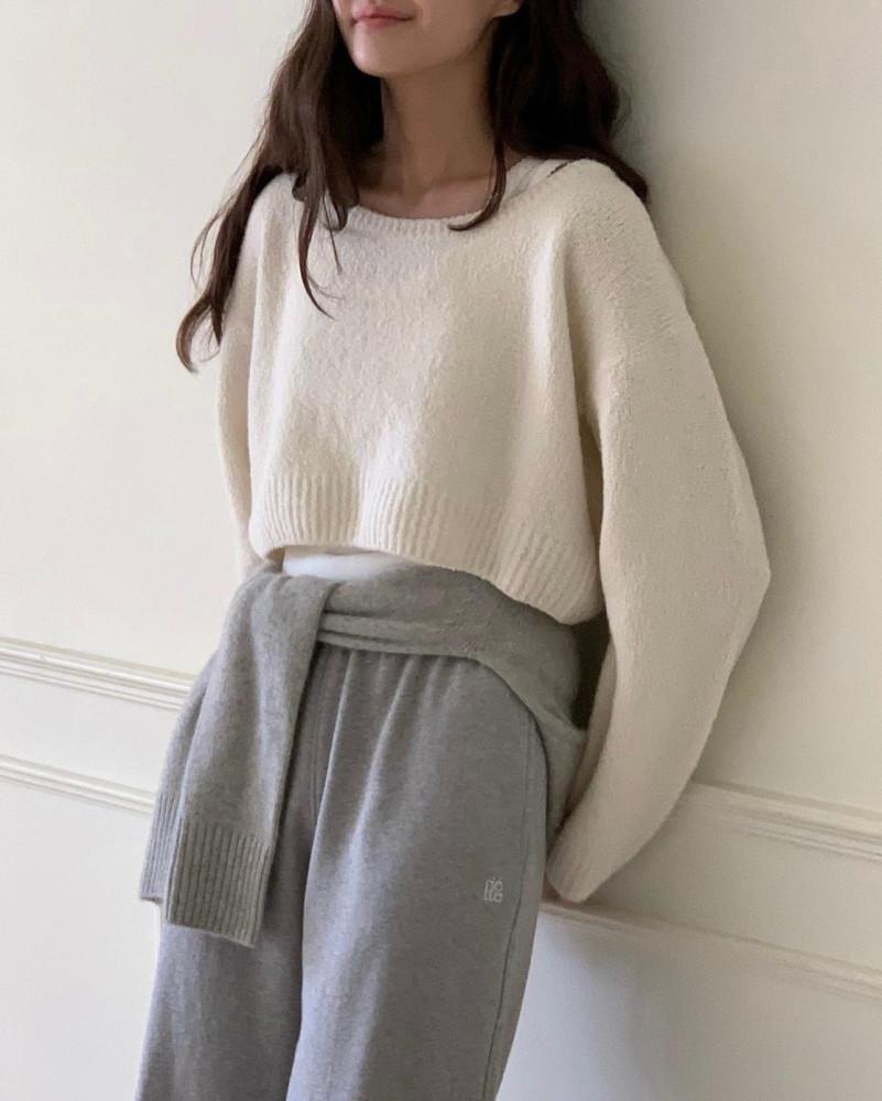 아,검 당일 / riette 리에뜨 클로디 부클 니트 긴팔 보트넥 크롭 (3col)