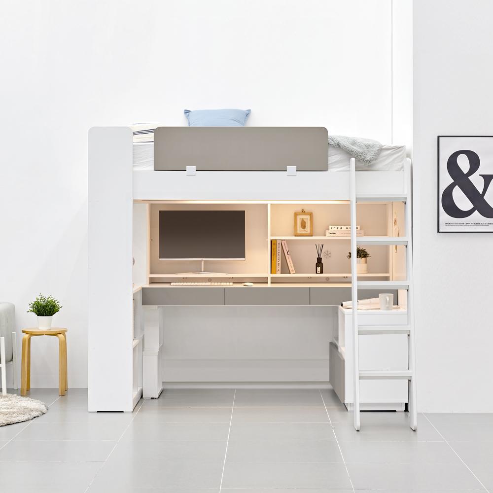 원마인드 올인원 시즌2 높은 성인 벙커침대 프레임 SS 책상 수납 책장 서랍장