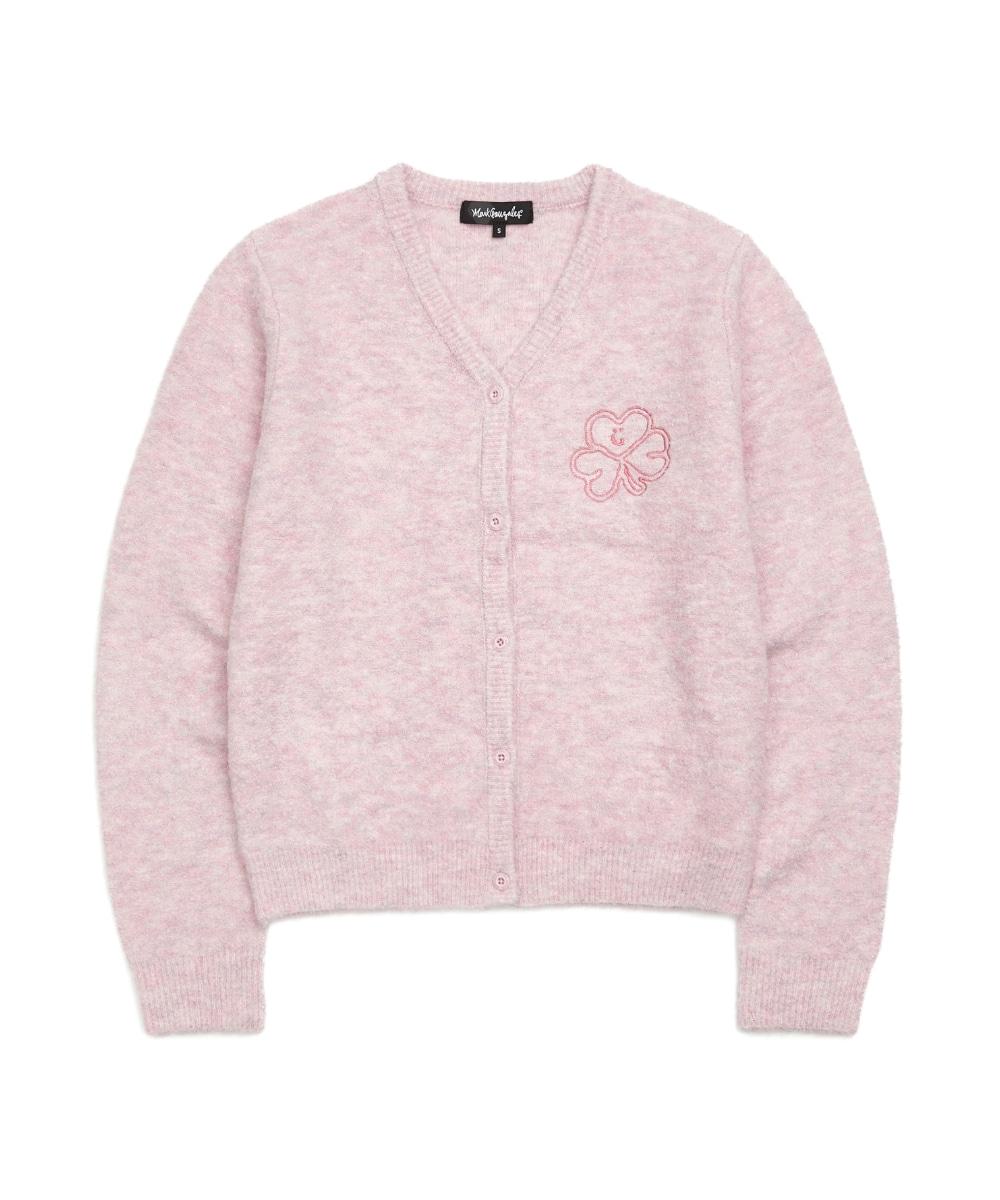 우먼즈 클러브 브이넥 브러쉬 니트 가디건 - L/PINK