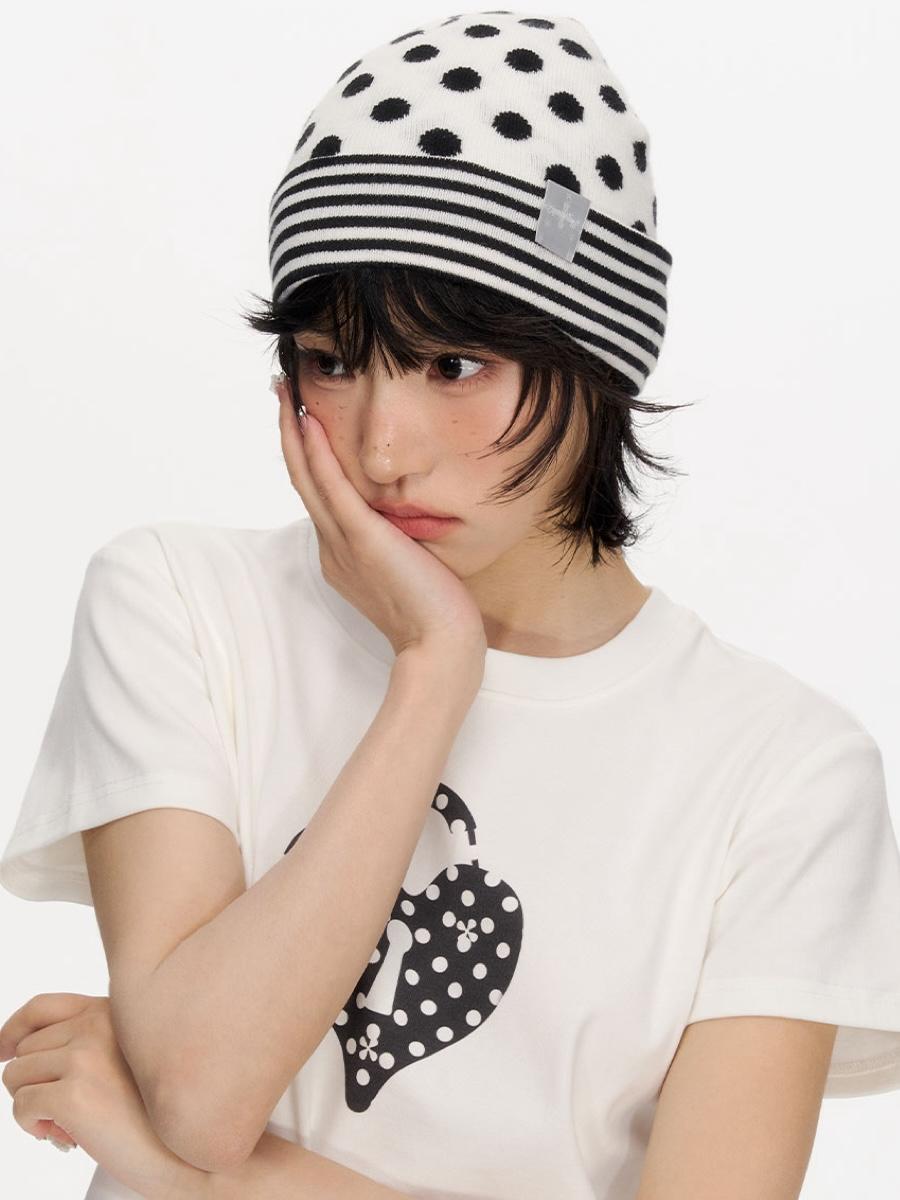 NECY STUDIO Polka Dot Stripe Beanie (3color)
