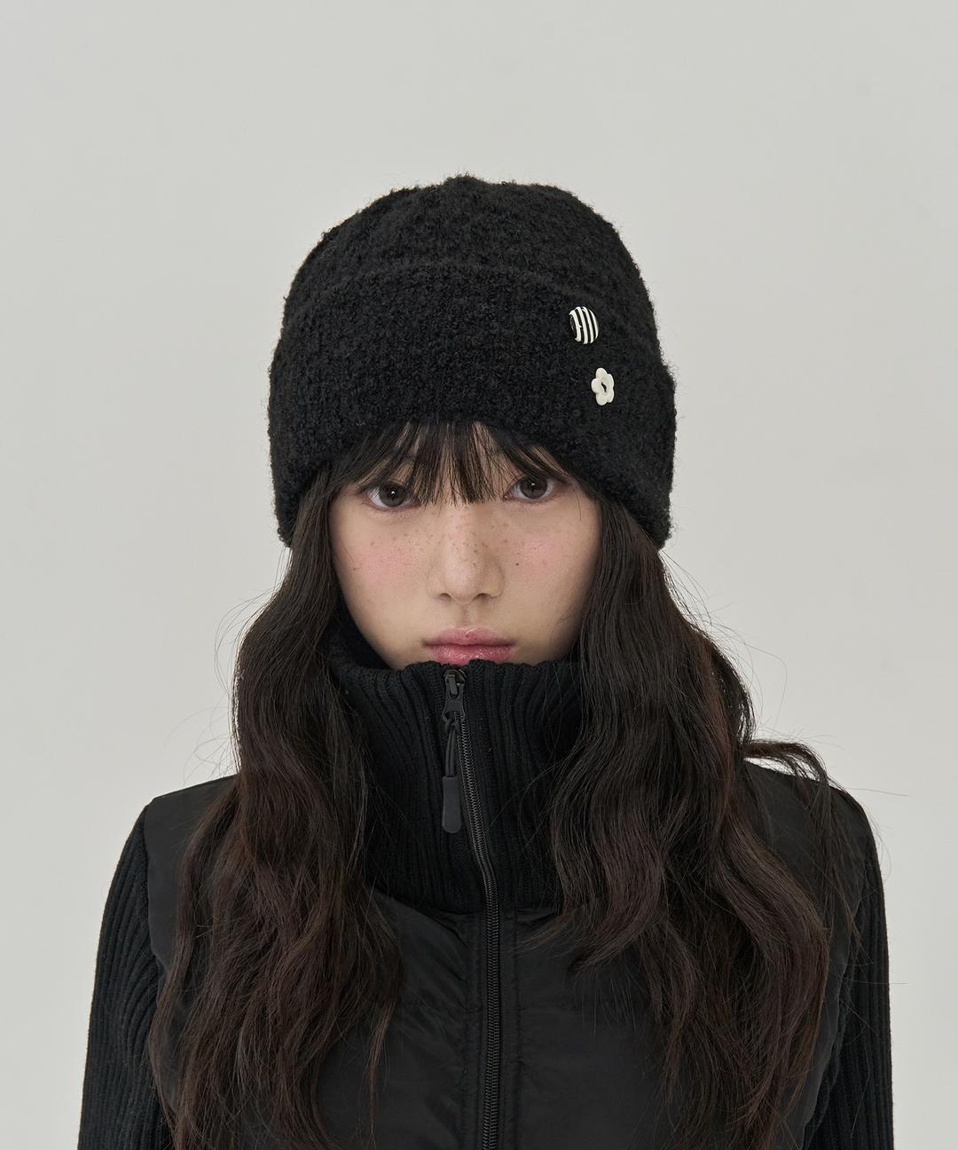 버튼 포인트 비니 (BLACK)