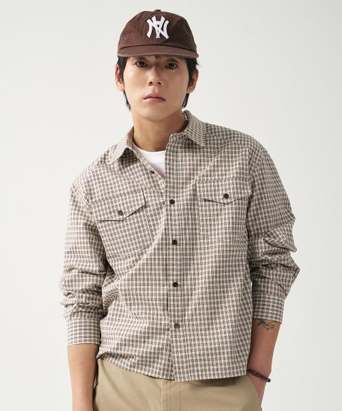 크롭 체크 셔츠_브라운