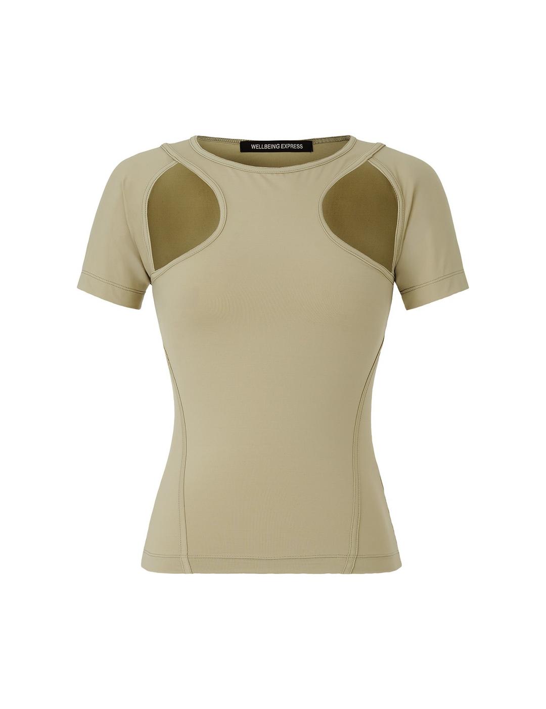 Cut Out Half Sleeve Khaki Beige